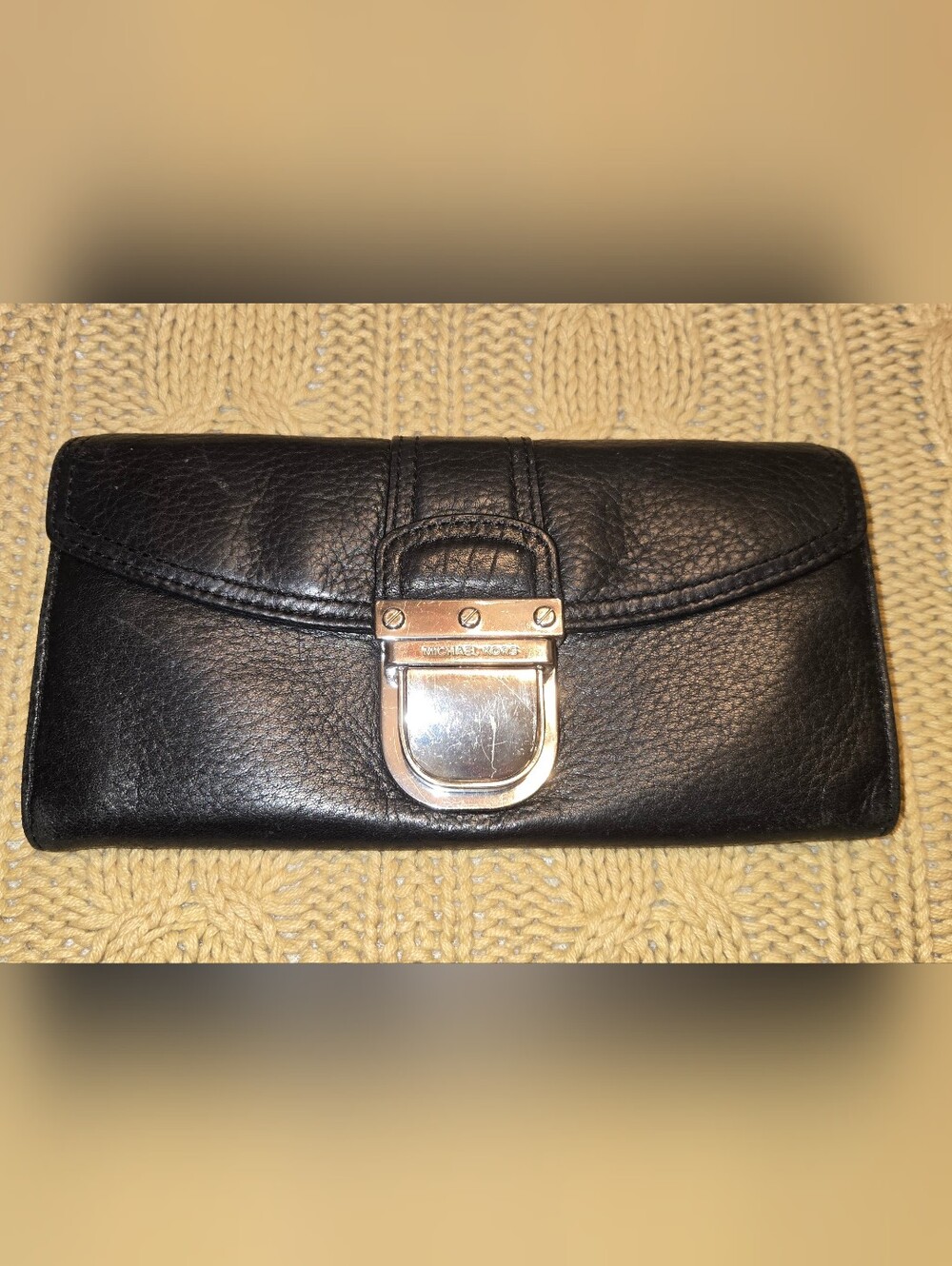 Michael Kors Black Leather Wallet with Silver-Tone Lock
